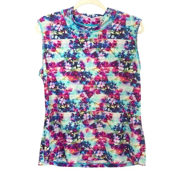 Athleta Floral Fade Rash Guard Swim Tank Size XL - Picture 4 of 8